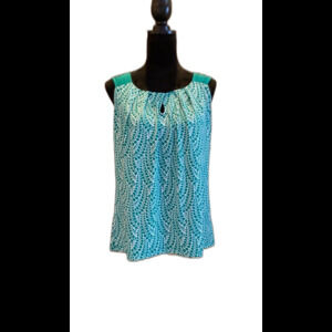 New York &  Co Blouse Size Large Top Sleeveless Green Stretchy Keyhole Front